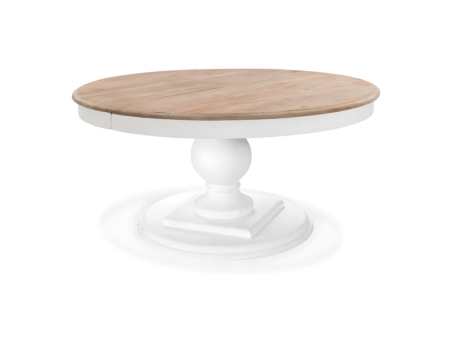 Table ronde extensible en bois massif Héloïse Bois naturel et pied blanc