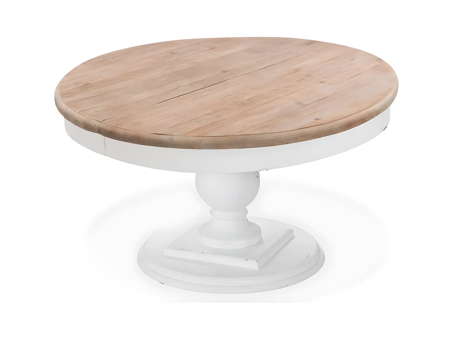 Table ronde extensible en bois massif Héloïse Bois naturel et pied blanc