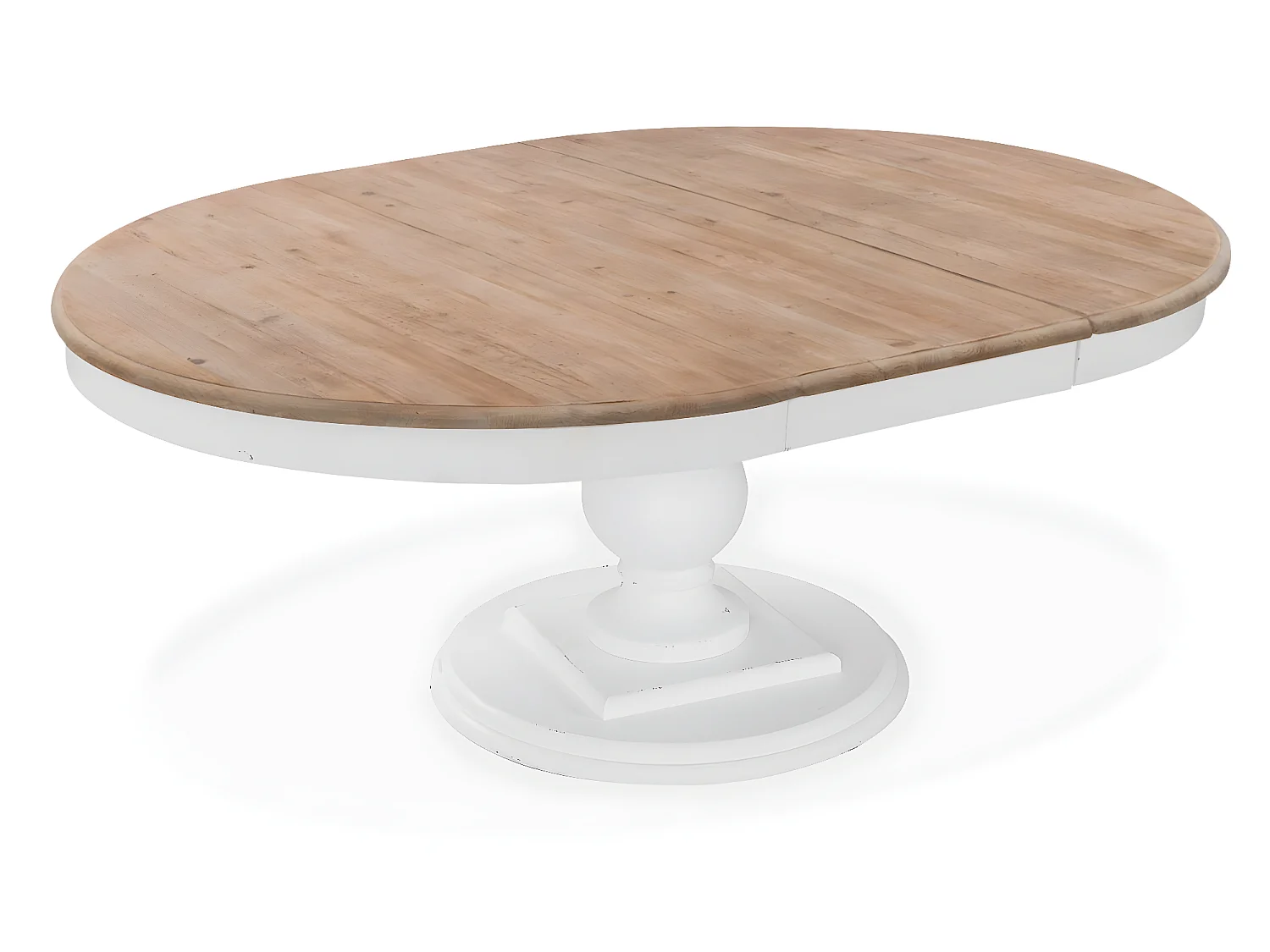 Table ronde extensible en bois massif Héloïse Bois naturel et pied blanc