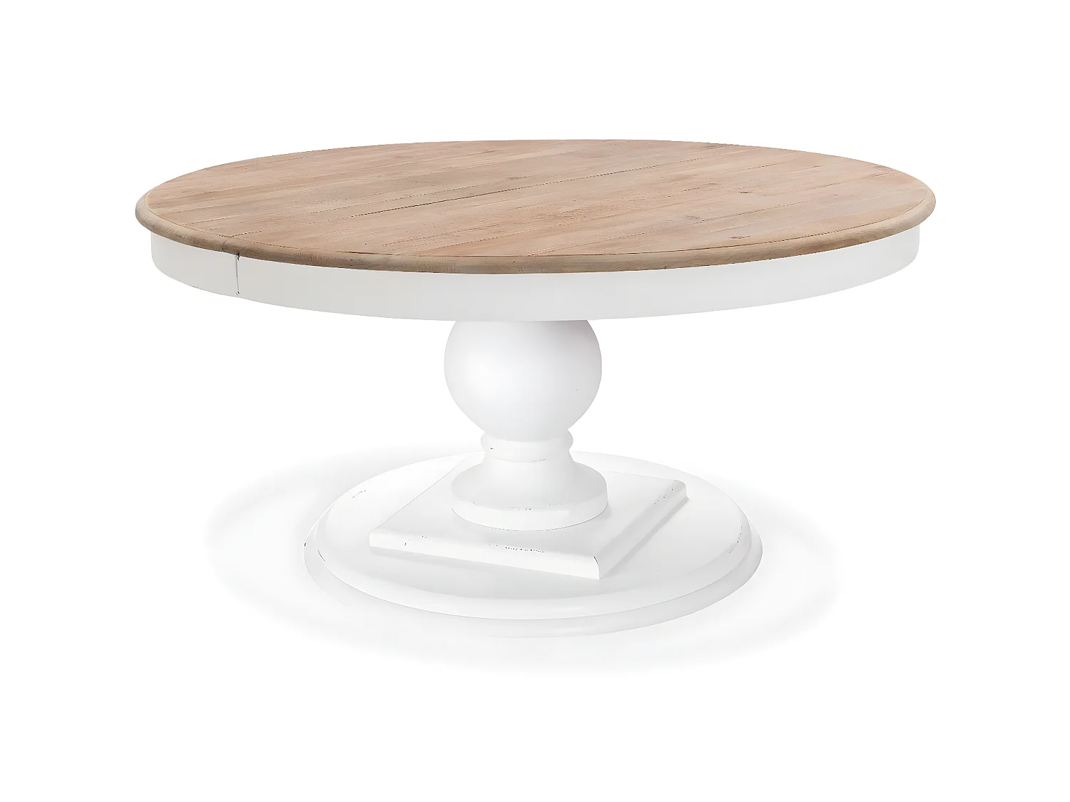 Table ronde extensible en bois massif Héloïse Bois naturel et pied blanc
