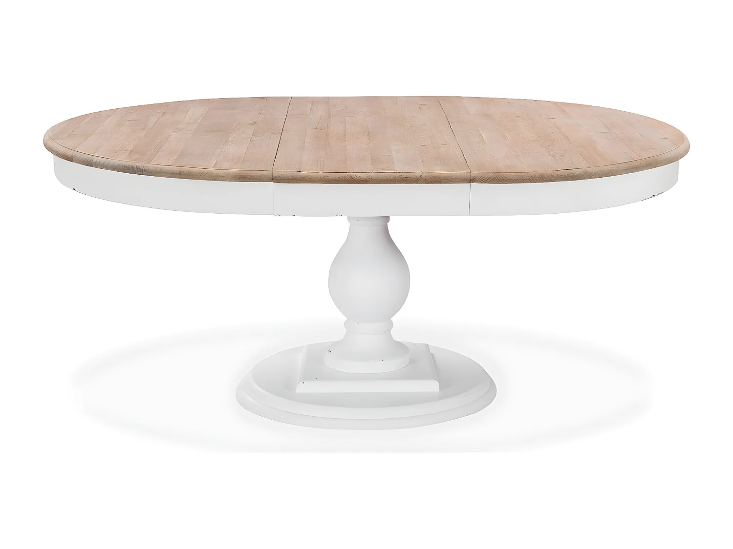 Table ronde extensible en bois massif Héloïse Bois naturel et pied blanc