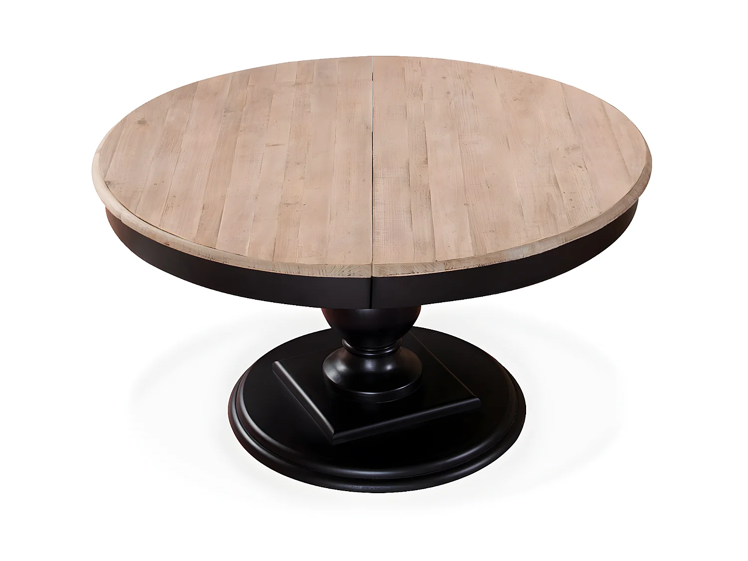 Table ronde extensible en bois massif Héloïse Bois naturel et pied noir