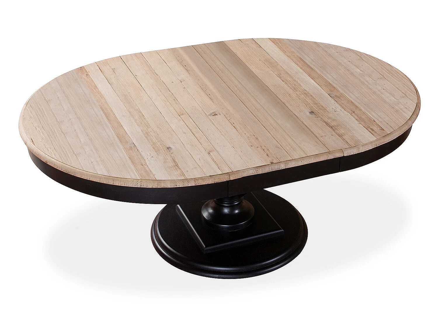 Table ronde extensible en bois massif Héloïse Bois naturel et pied noir