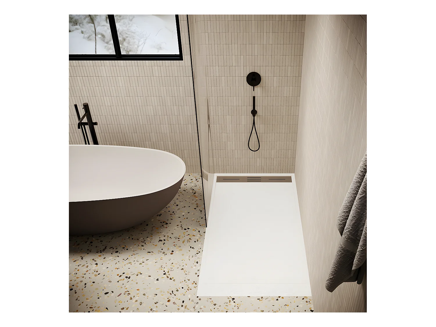Piatto doccia ultrasottile 90 x 170 cm LUCIA in SoliCast® finitura ardesia bianco