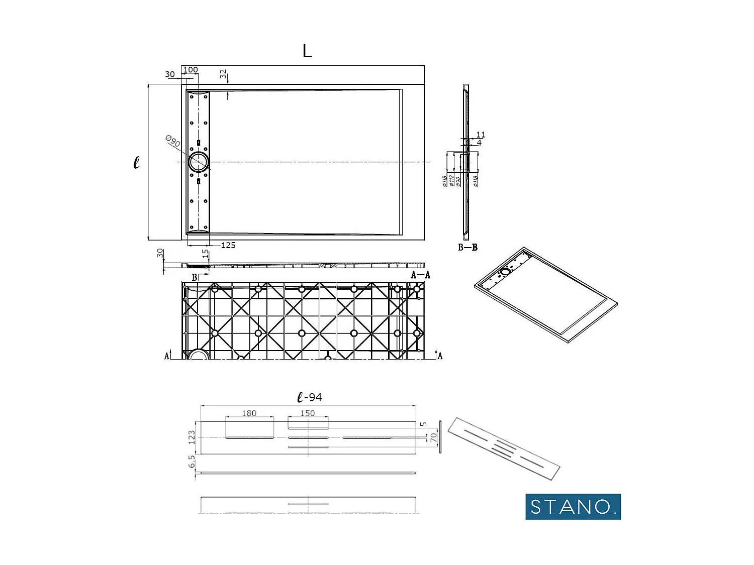 Receveur de douche 80 x 180 cm extra plat LUCIA en SoliCast® surface ardoisée blanc