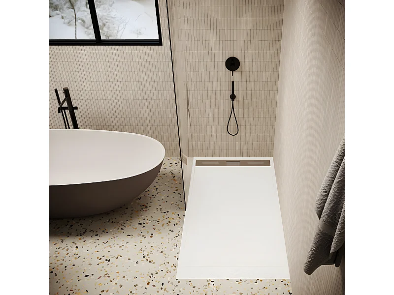 Receveur de douche 80 x 180 cm extra plat LUCIA en SoliCast® surface ardoisée blanc