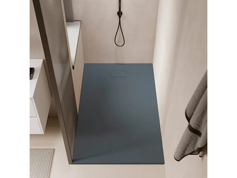 Receveur de douche 90 x 170 cm extra plat PIATTO en SoliCast® surface ardoisée gris basalte