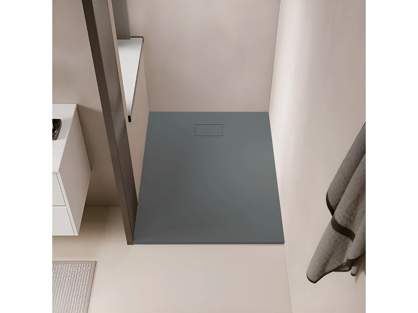 Receveur de douche 90 x 140 cm extra plat gris basalte PIATTO en SoliCast® surface ardoisée