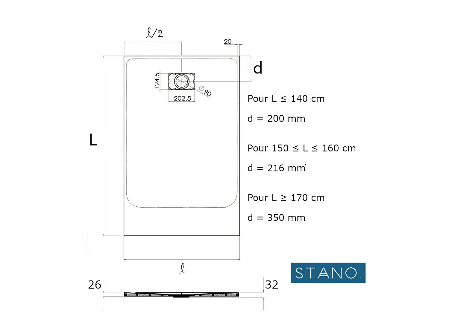 Receveur de douche 90 x 140 cm extra plat gris basalte PIATTO en SoliCast® surface ardoisée
