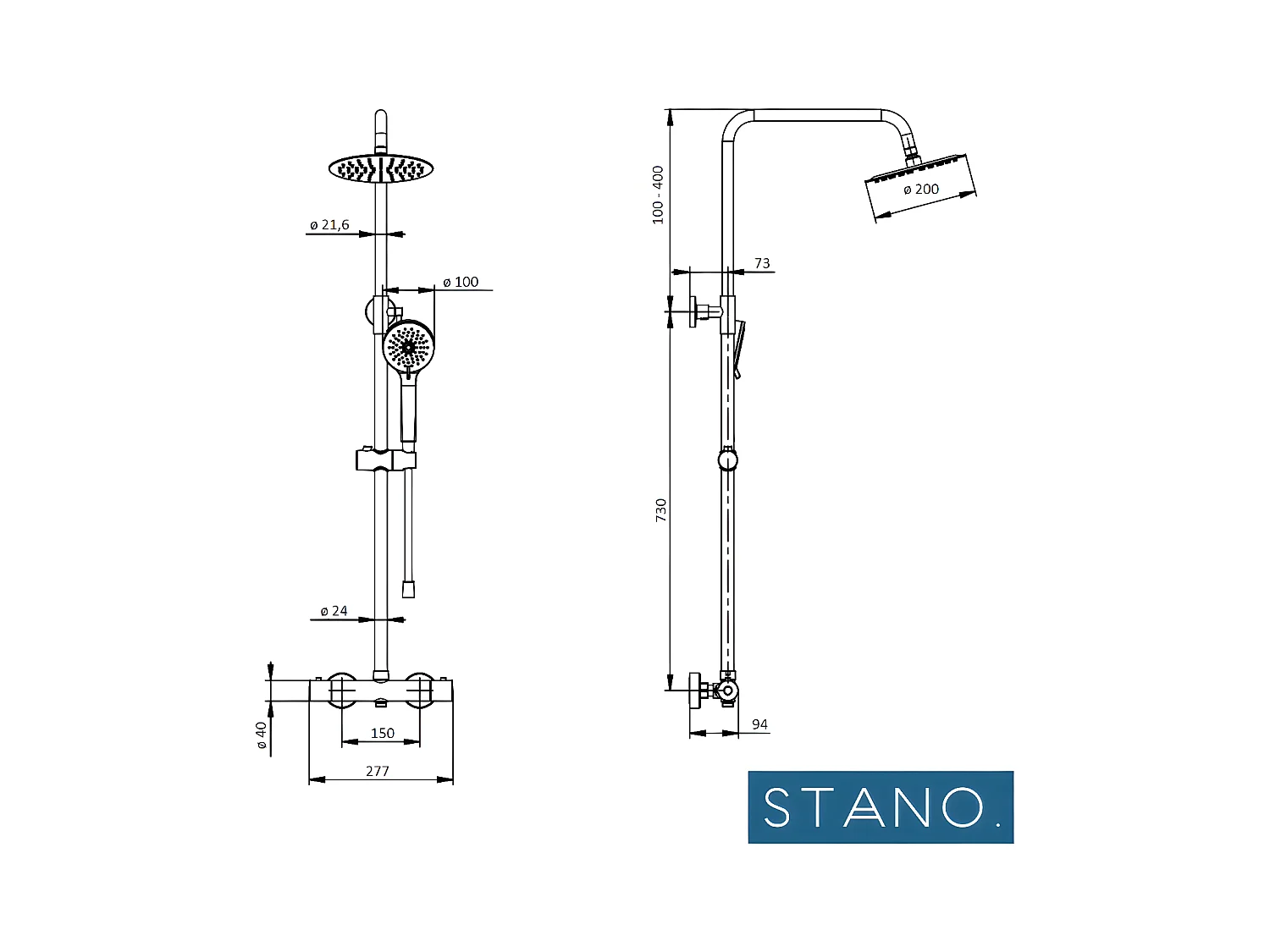 Pack Receveur de douche 80 x 140 cm extra plat gris basalte + Colonne de douche thermostatique