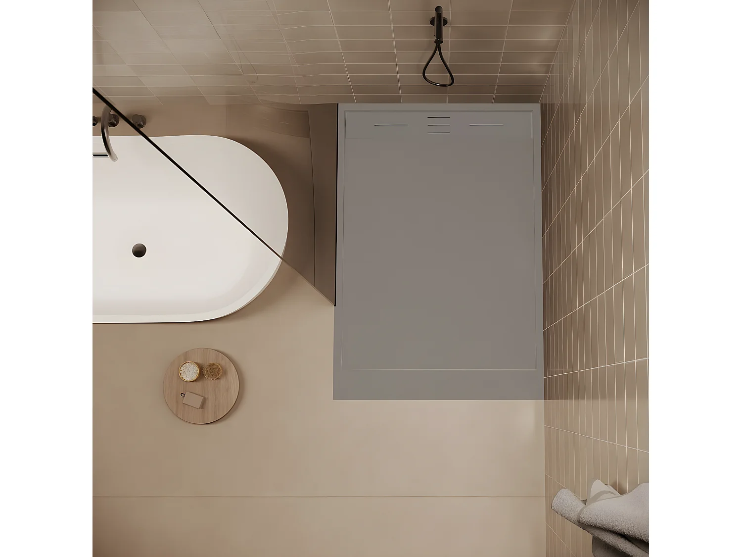 Receveur de douche 90 x 150 cm extra plat SALVI en SoliCast® surface ardoisée gris