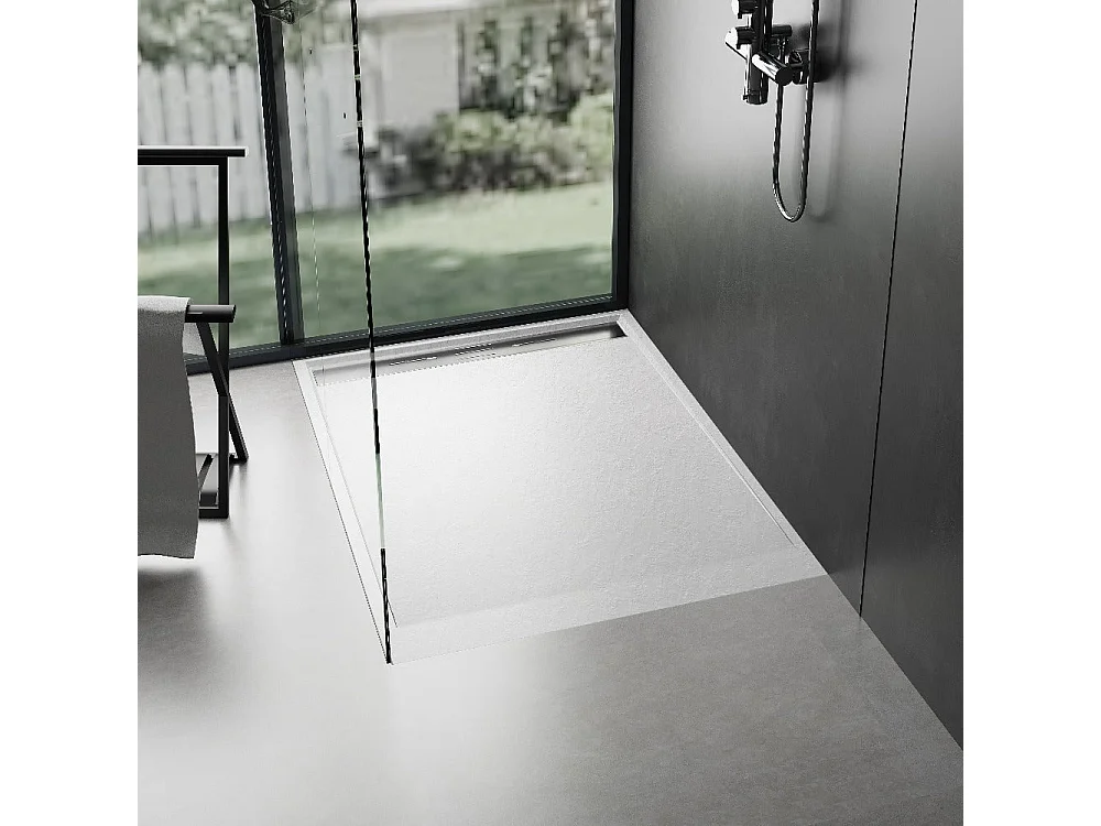 Piatto doccia ultrasottile 90 x 120 cm bianco LUCIA in SoliCast® finitura ardesia