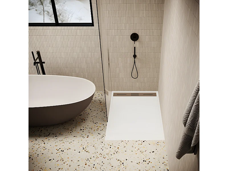 Receveur de douche 90 x 150 cm extra plat LUCIA en SoliCast® surface ardoisée blanc