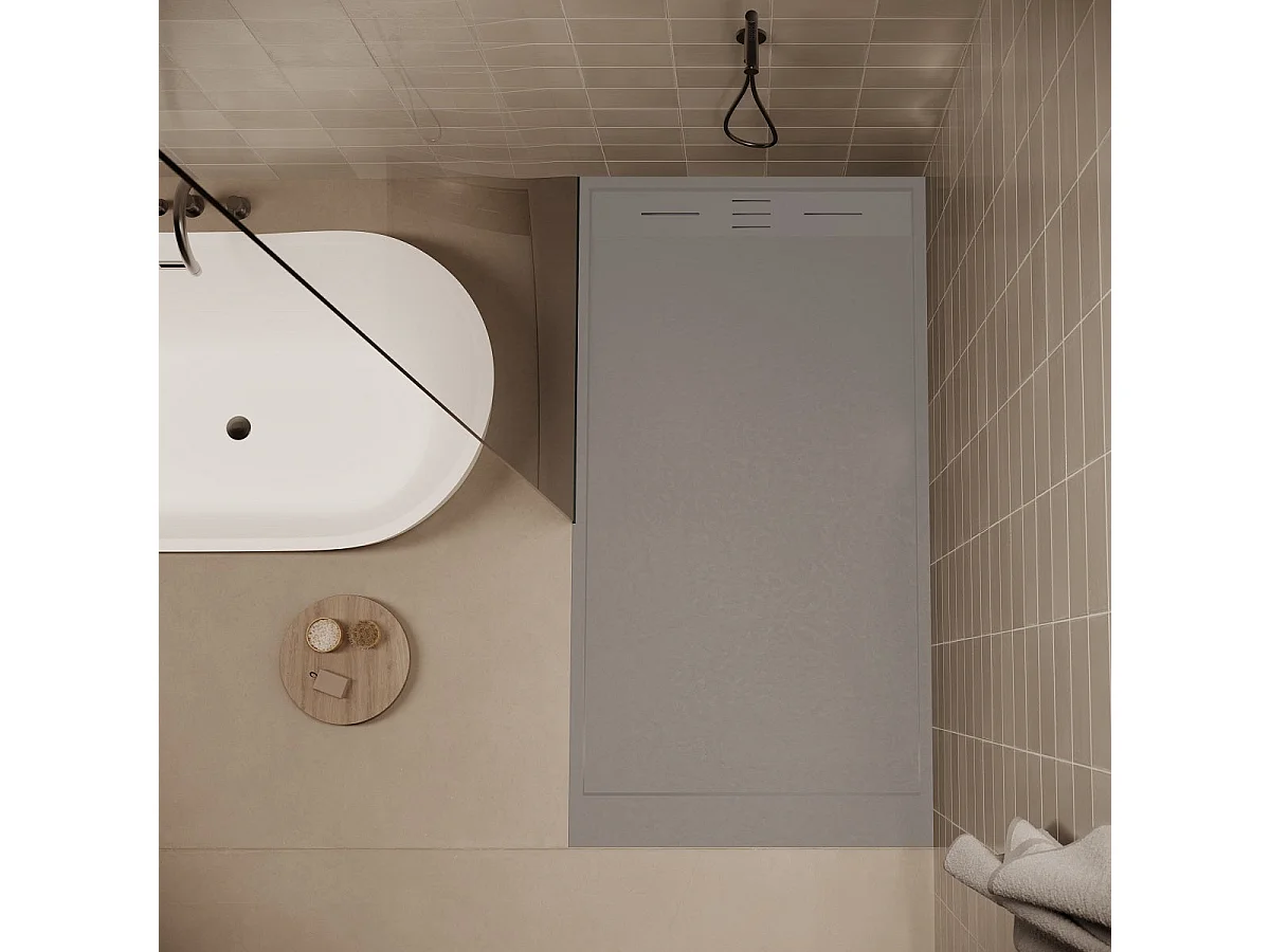 Piatto doccia ultrasottile 90 x 160 cm grigio SALVI in SoliCast® finitura ardesia