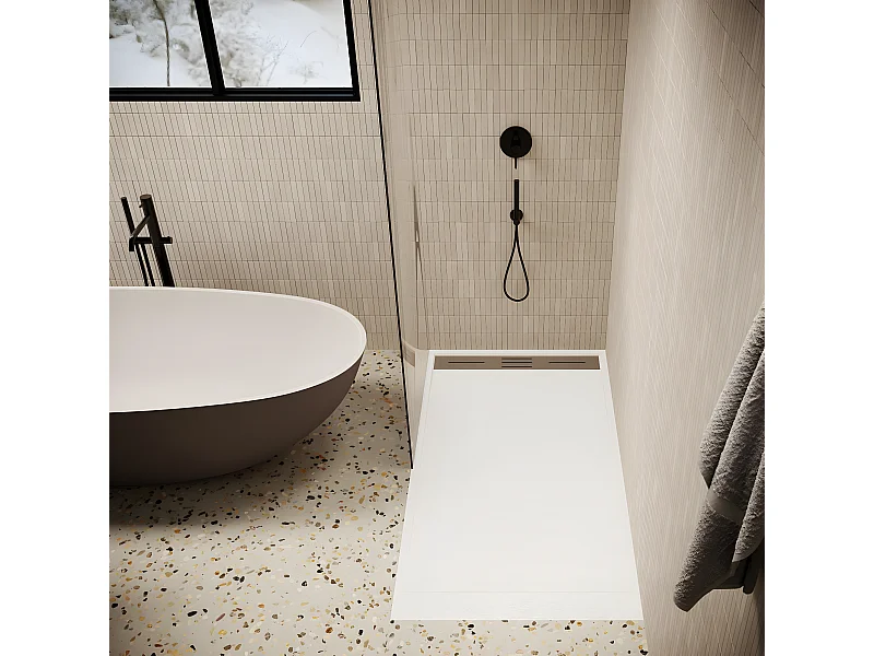 Receveur de douche 80 x 160 cm extra plat LUCIA en SoliCast® surface ardoisée blanc