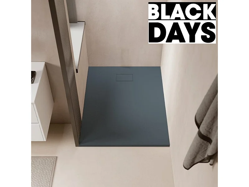 Receveur de douche 80 x 140 cm extra plat PIATTO en SoliCast® surface ardoisée gris basalte