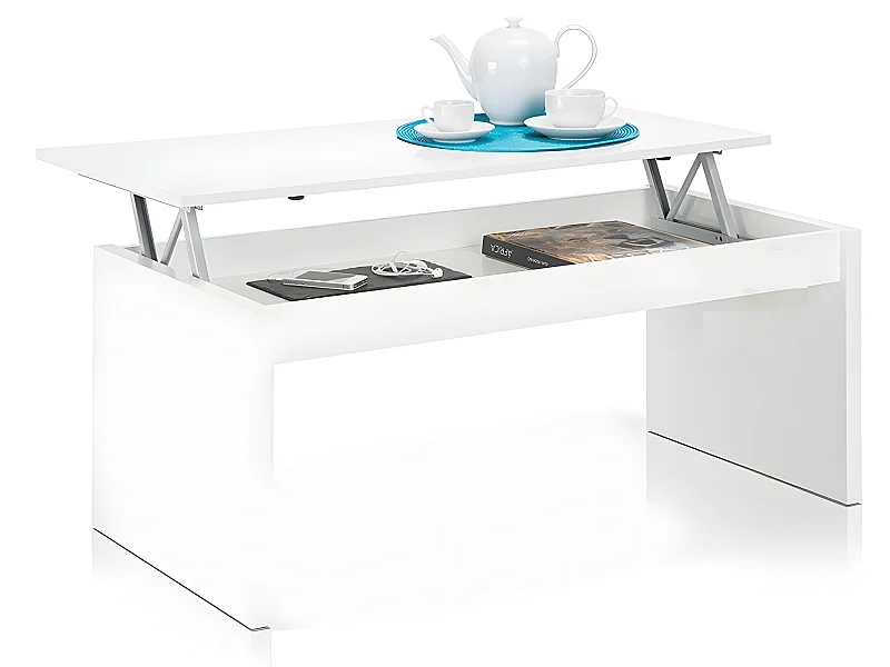 Table Basse Blanc brillant Avec Plateau Relevable