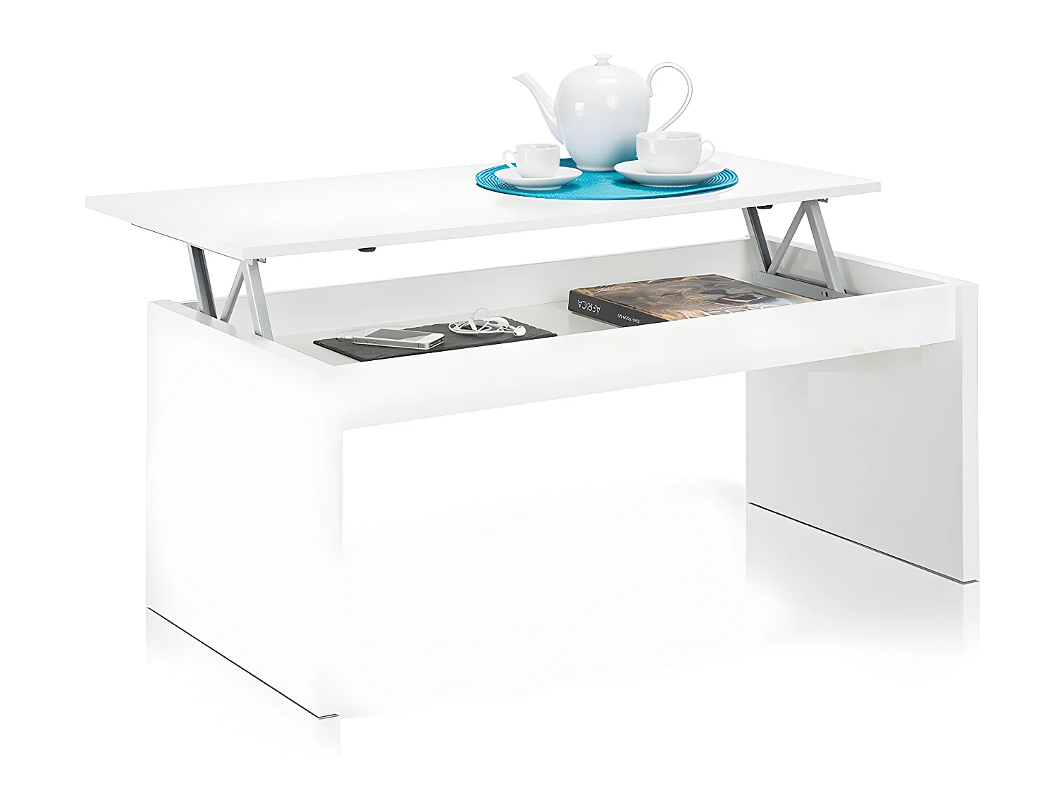 Table Basse Blanc brillant Avec Plateau Relevable