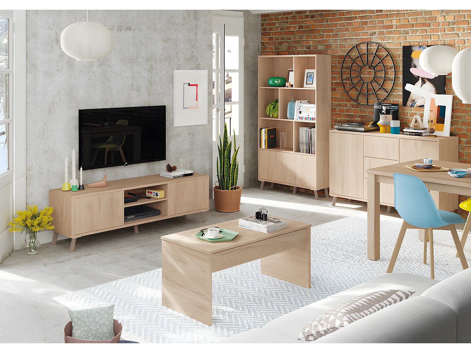 Table basse relevable coloris effet bois - Hauteur 47-58 x Longueur 100 x Profondeur 50 cm