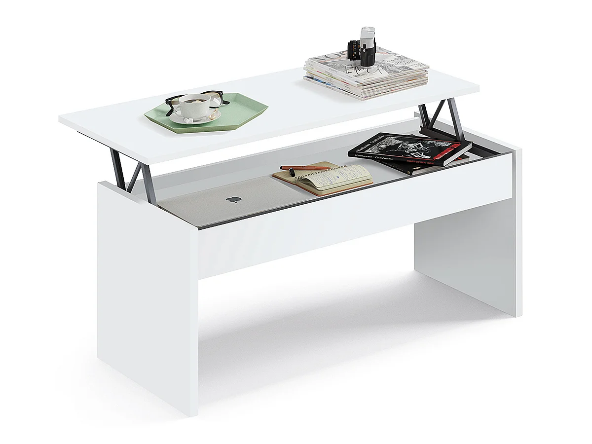 Table basse relevable coloris blanc - Hauteur 47-58 x Longueur 100 x Profondeur 50 cm