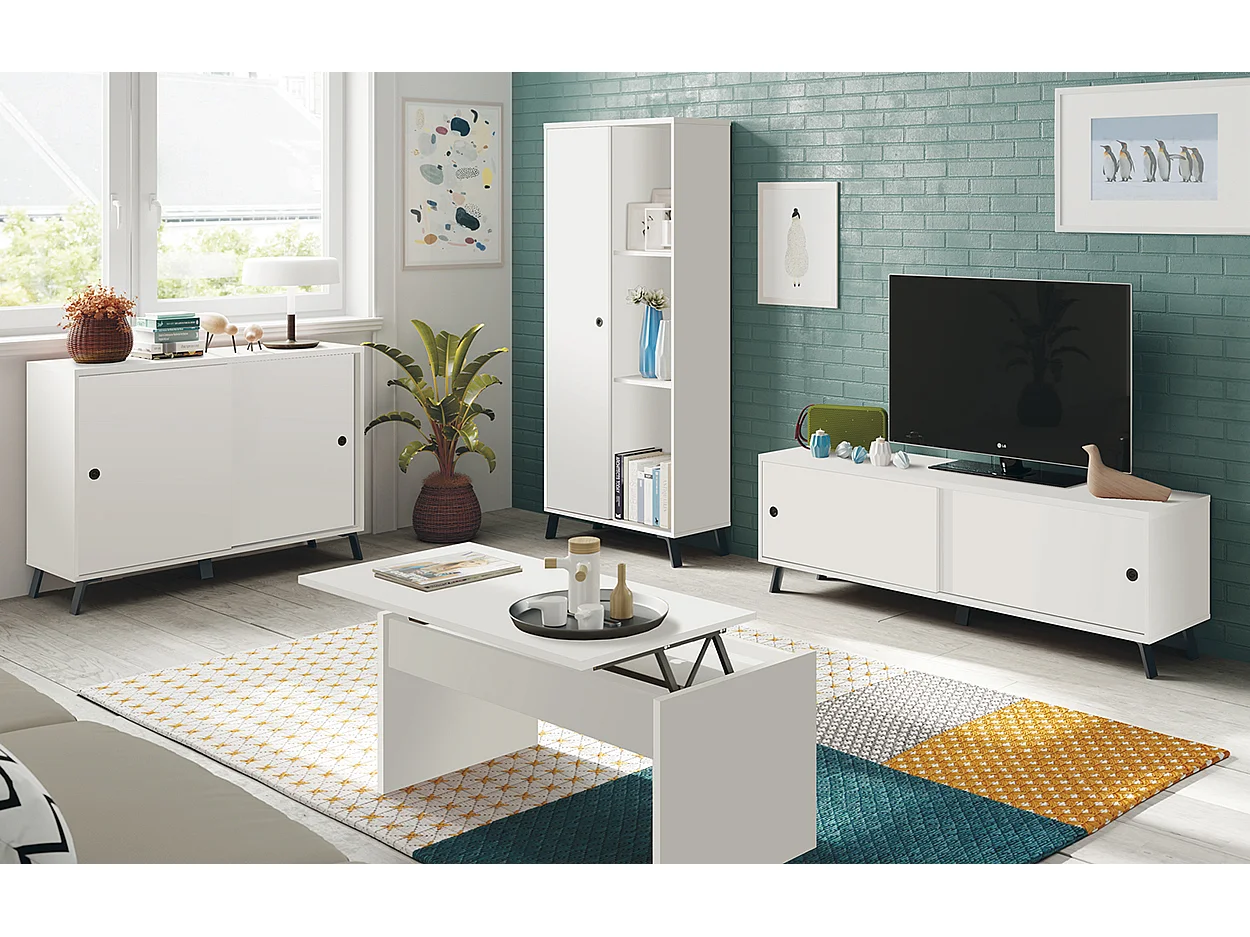 Table basse relevable coloris blanc - Hauteur 47-58 x Longueur 100 x Profondeur 50 cm