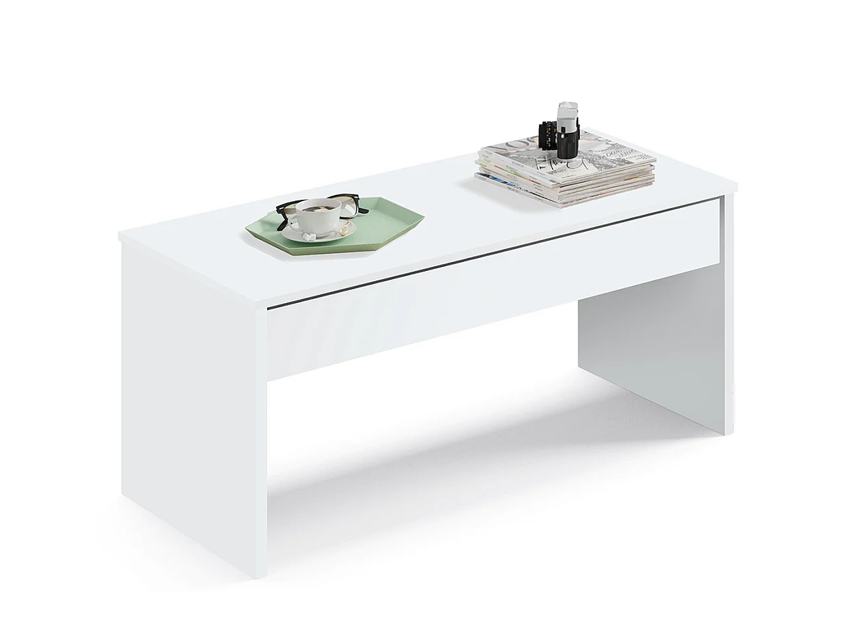 Table basse relevable coloris blanc - Hauteur 47-58 x Longueur 100 x Profondeur 50 cm