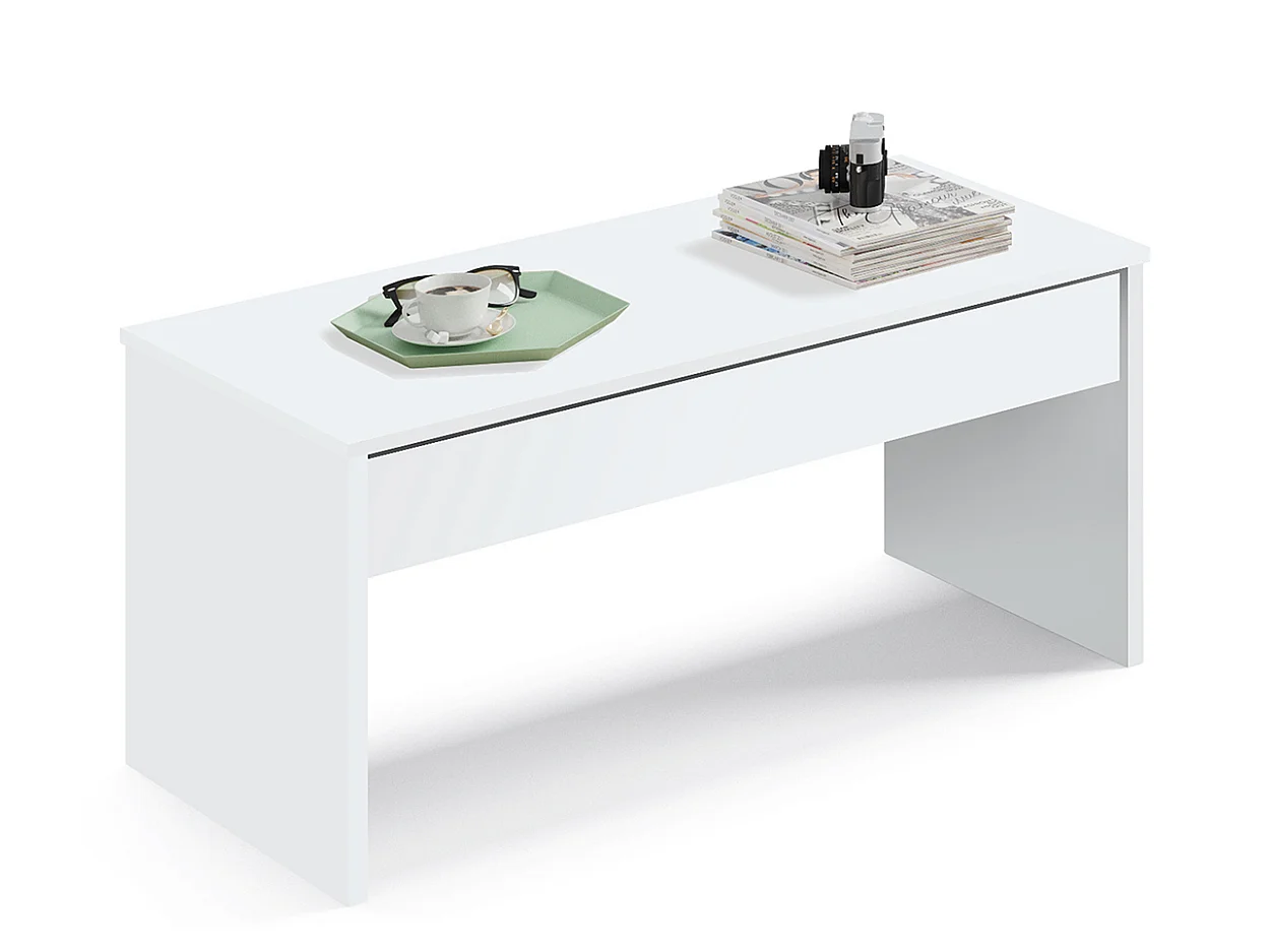 Table basse relevable coloris blanc - Hauteur 47-58 x Longueur 100 x Profondeur 50 cm