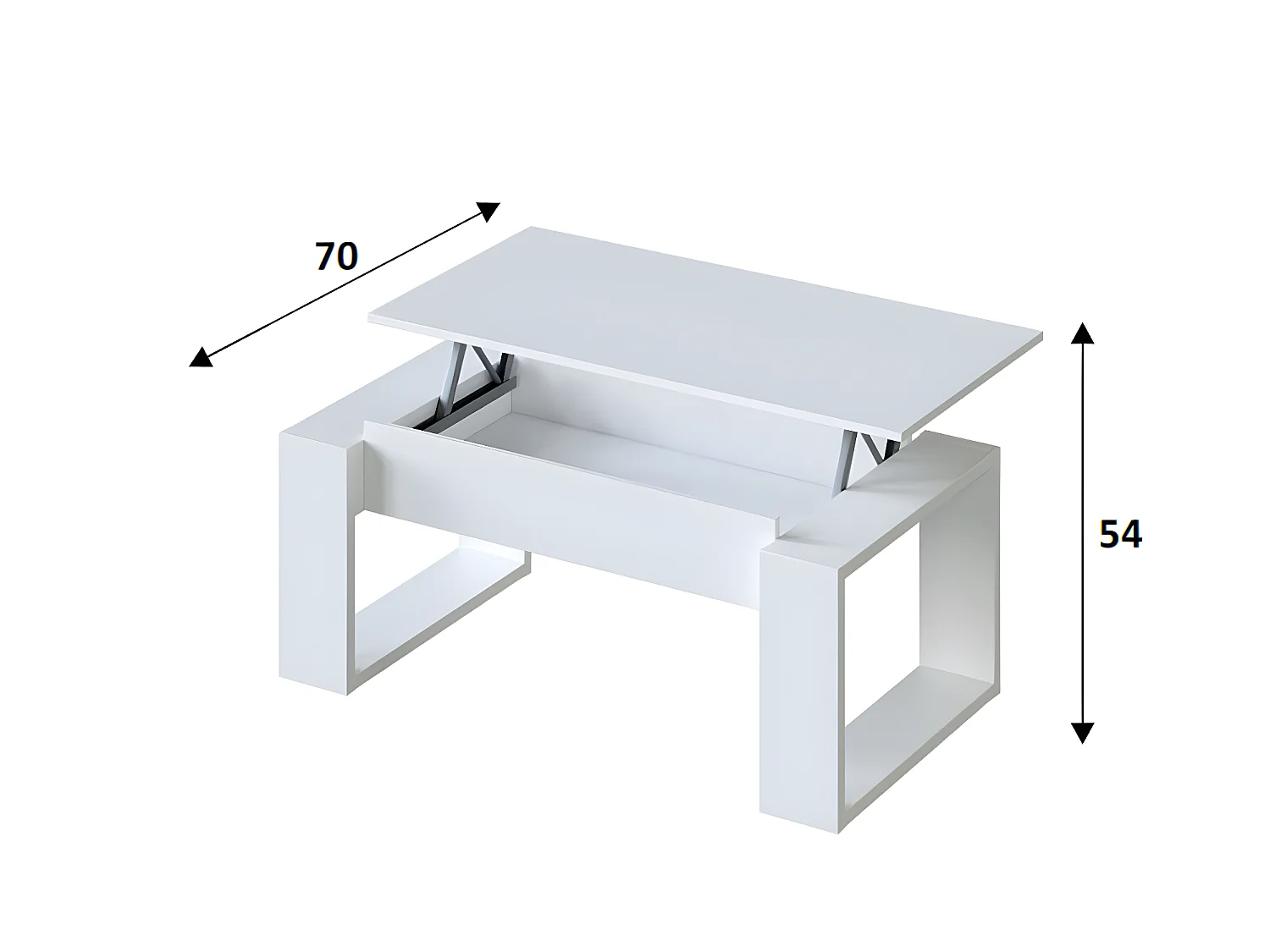 Table Basse à plateau relevable coloris blanc artic - Longueur 102 x Profondeur 50 x Hauteur 43/54 cm
