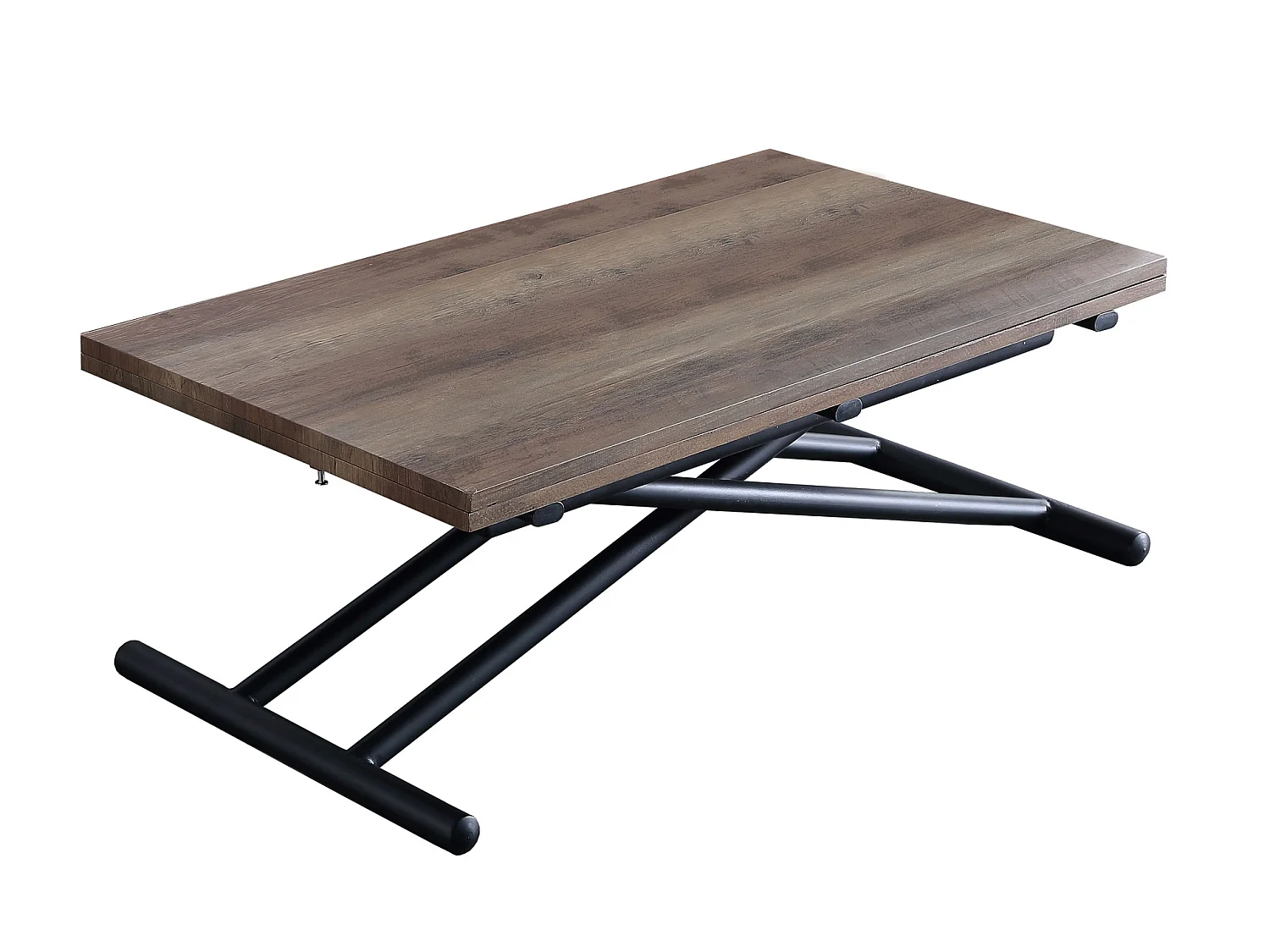 Table basse relevable rectangulaire extensible coloris noyer / pieds noir -Longueur 100 x largeur 50-100 cm