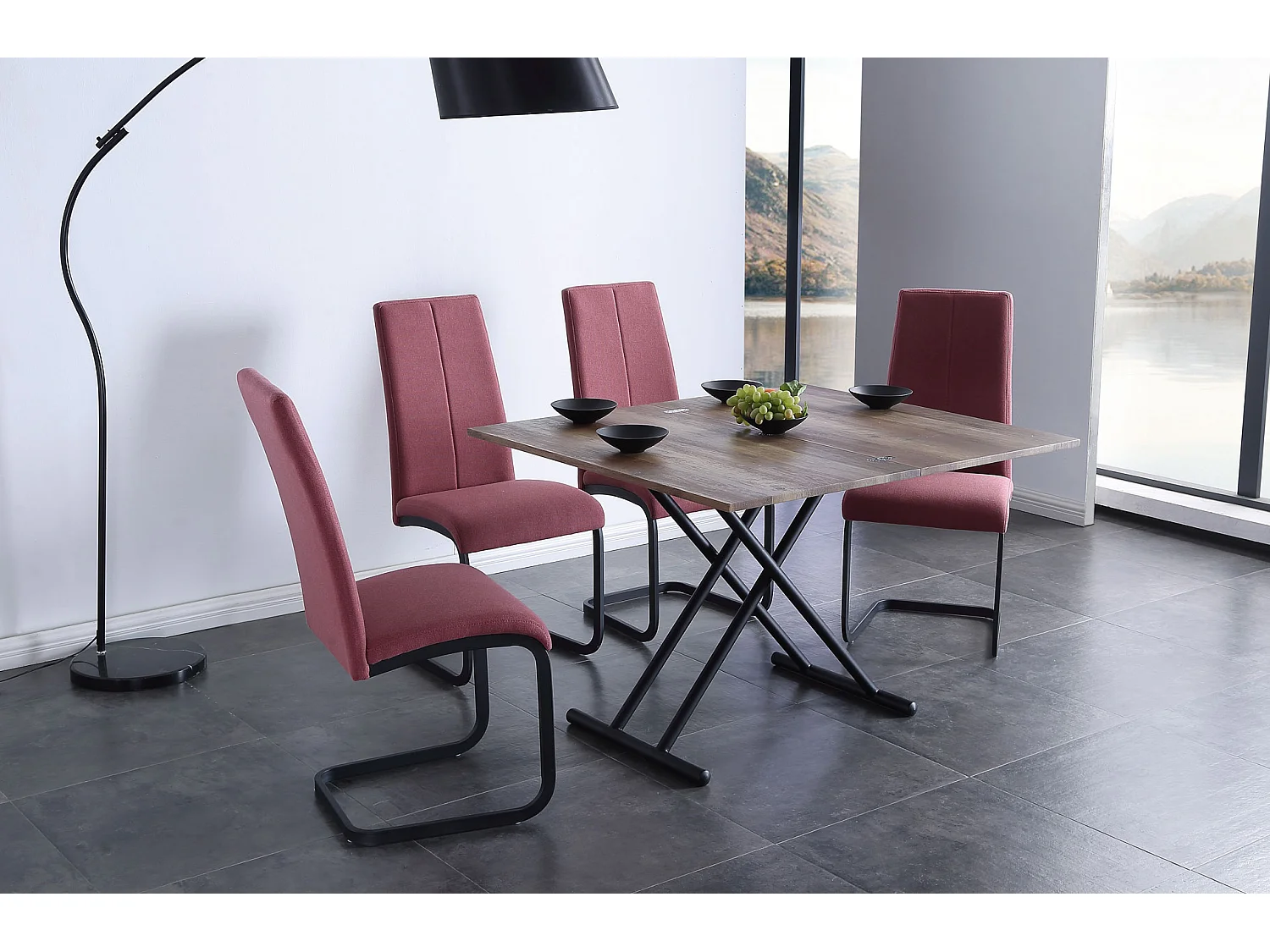 Table basse relevable rectangulaire extensible coloris noyer / pieds noir -Longueur 100 x largeur 50-100 cm