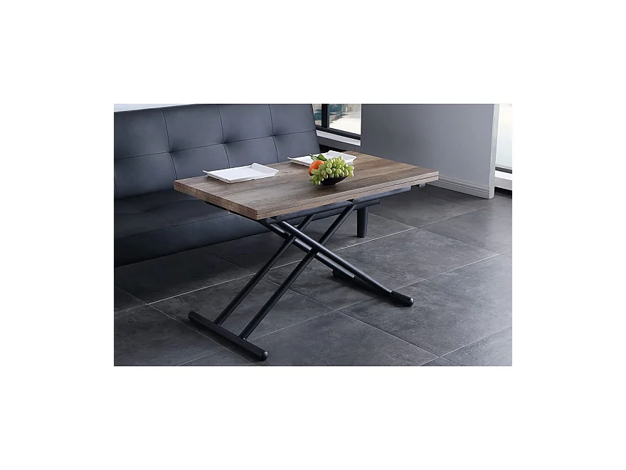Table basse relevable rectangulaire extensible coloris noyer / pieds noir -Longueur 100 x largeur 50-100 cm