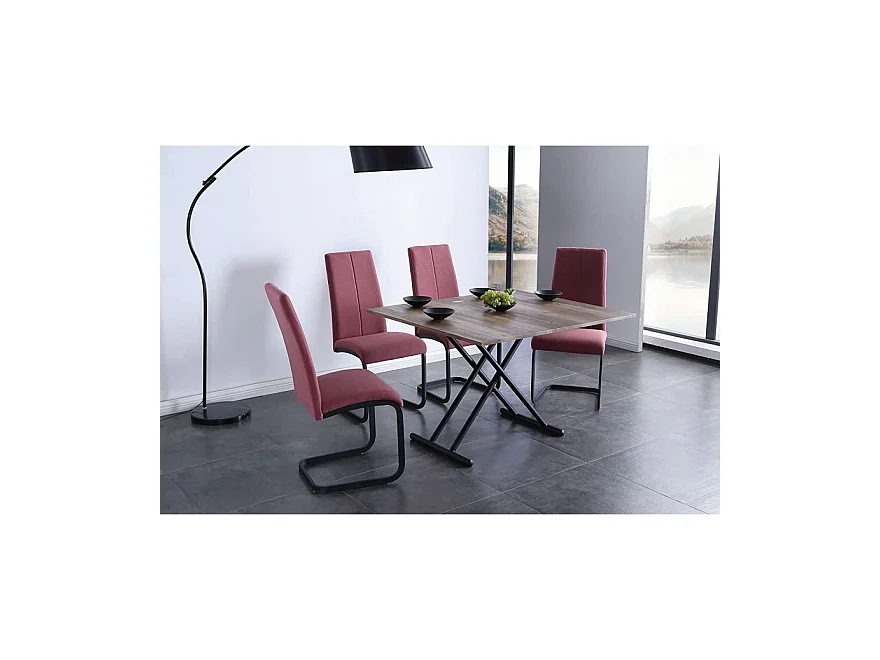 Table basse relevable rectangulaire extensible coloris noyer / pieds noir -Longueur 100 x largeur 50-100 cm