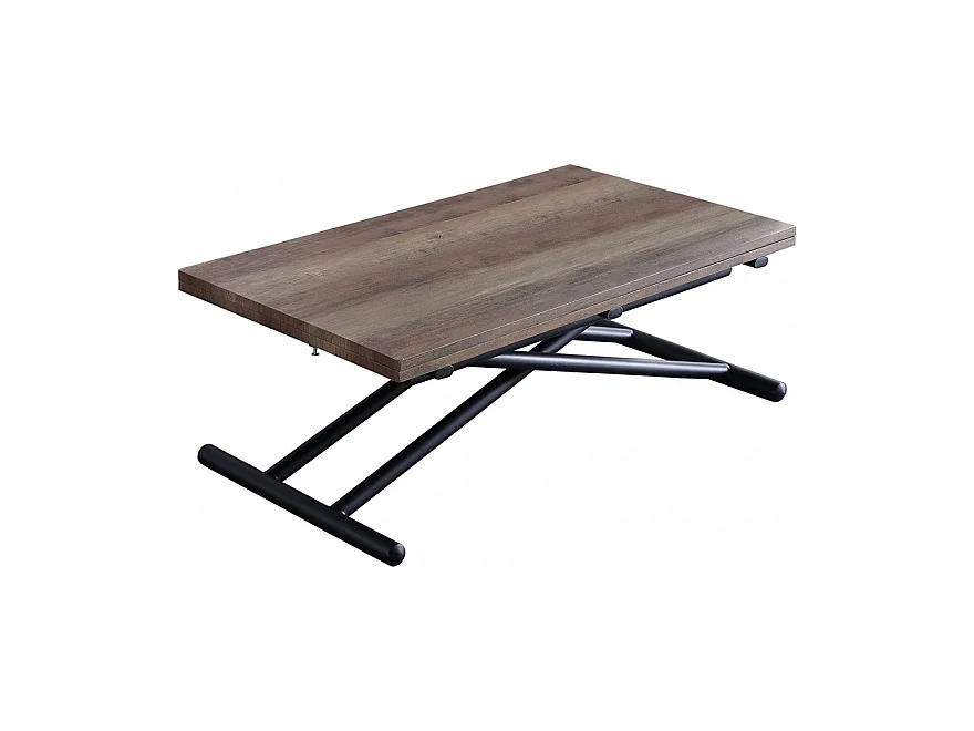 Table basse relevable rectangulaire extensible coloris noyer / pieds noir -Longueur 100 x largeur 50-100 cm