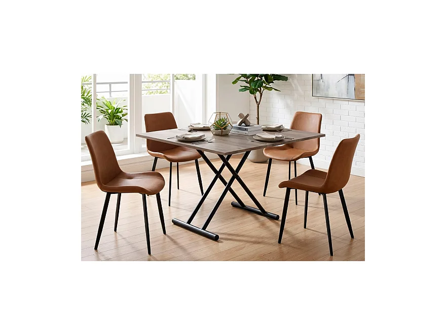 Table basse relevable rectangulaire extensible coloris noyer / pieds noir -Longueur 100 x largeur 50-100 cm
