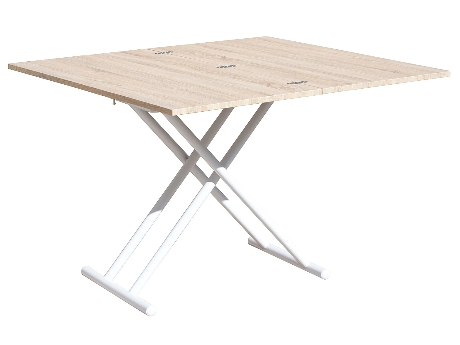 Table basse relevable rectangulaire extensible coloris chêne /pieds blanc - Longueur 100 x largeur 50-100 cm