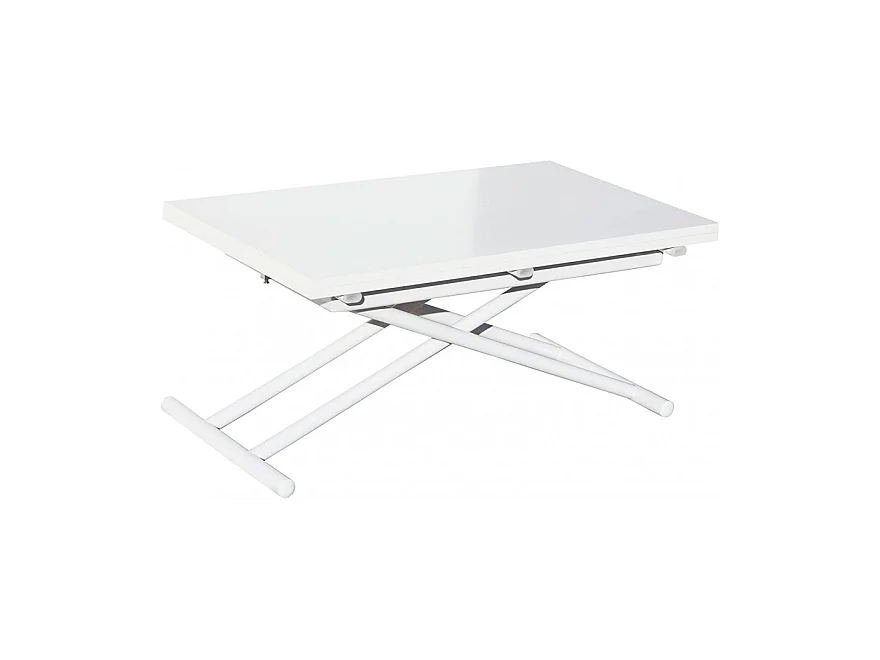 Table basse relevable rectangulaire extensible coloris blanc - Longueur 100 x largeur 50-100 cm