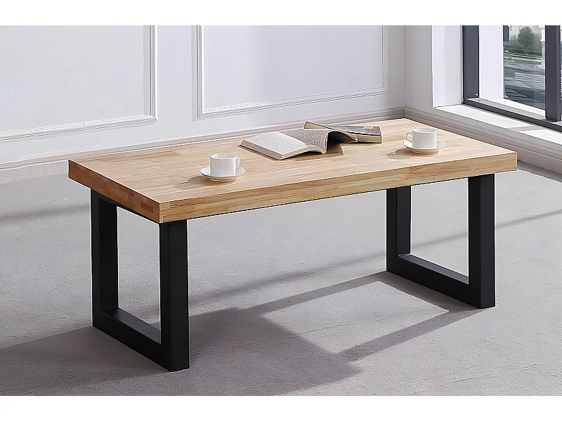 Table basse relevable en bois coloris chêne sauvage / pieds noir - Longueur 120 x profondeur 60 x hauteur 47 cm