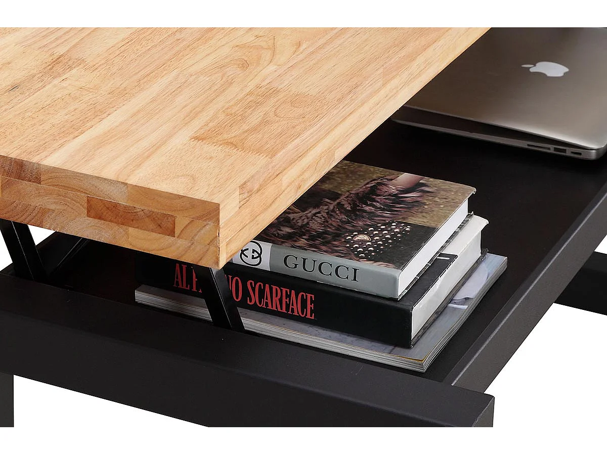 Table basse relevable en bois coloris chêne sauvage / pieds noir - Longueur 120 x profondeur 60 x hauteur 47 cm