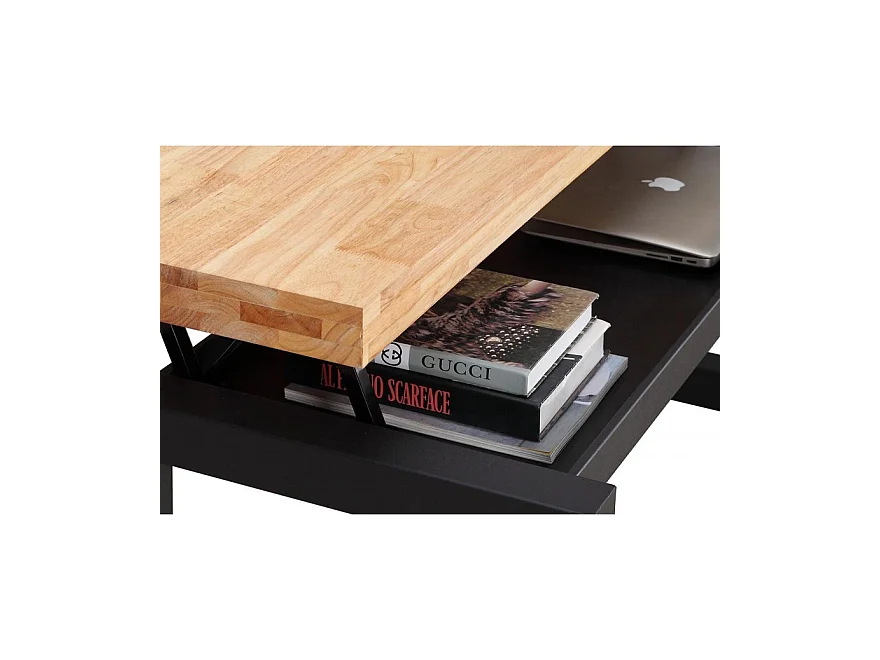 Table basse relevable en bois coloris chêne sauvage  / pieds noir  - Longueur 120 x  profondeur 60 x hauteur 47 cm
