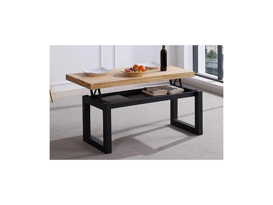 Table basse relevable en bois coloris chêne sauvage  / pieds noir  - Longueur 120 x  profondeur 60 x hauteur 47 cm