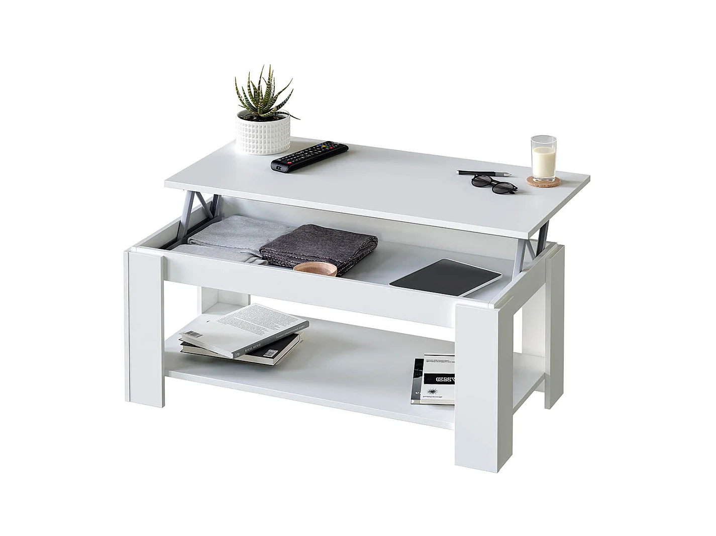 Table Basse relevable coloris blanc artic - 43 x 102 x 50 cm