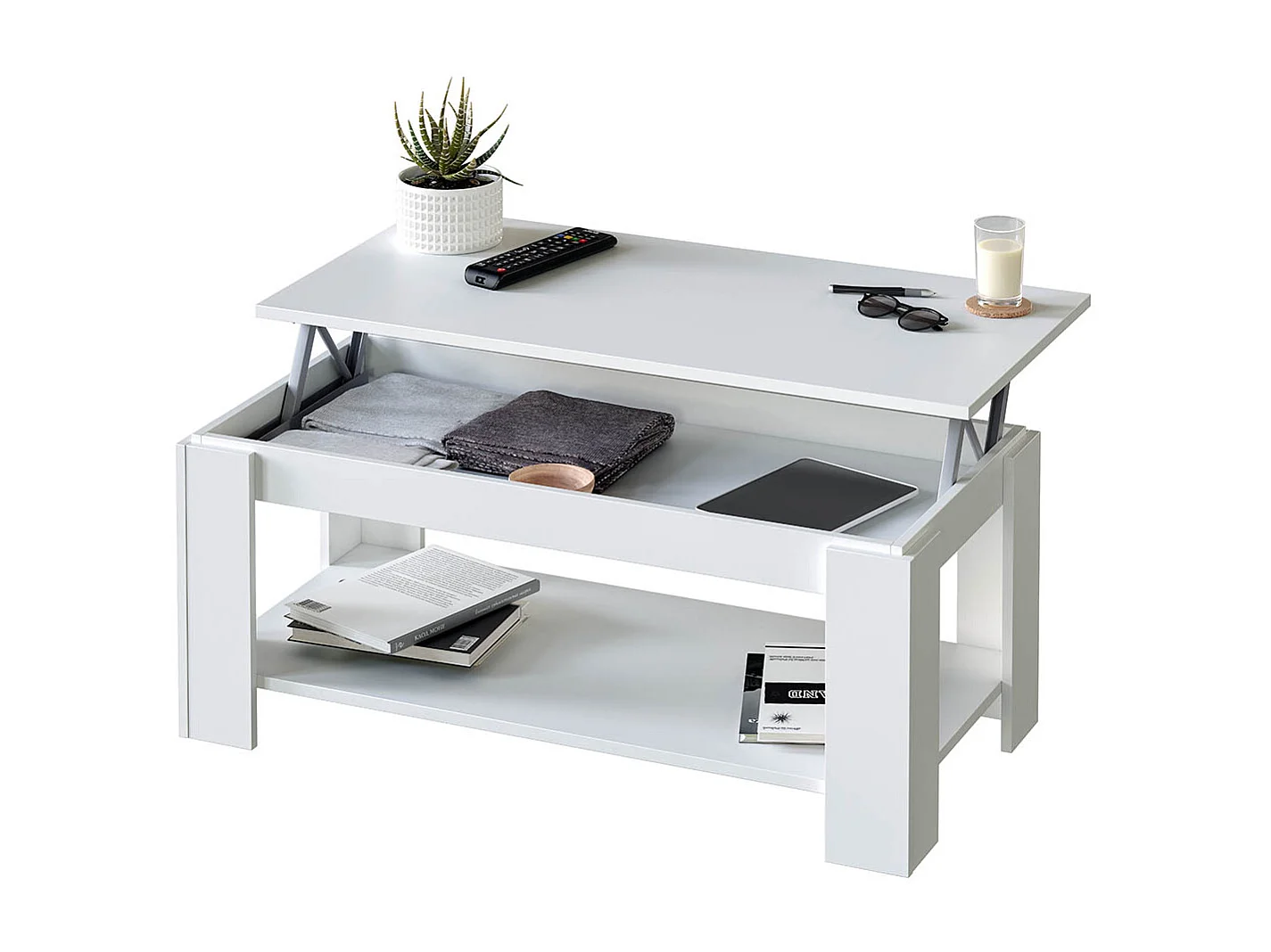 Table Basse relevable coloris blanc artic - 43 x 102 x 50 cm