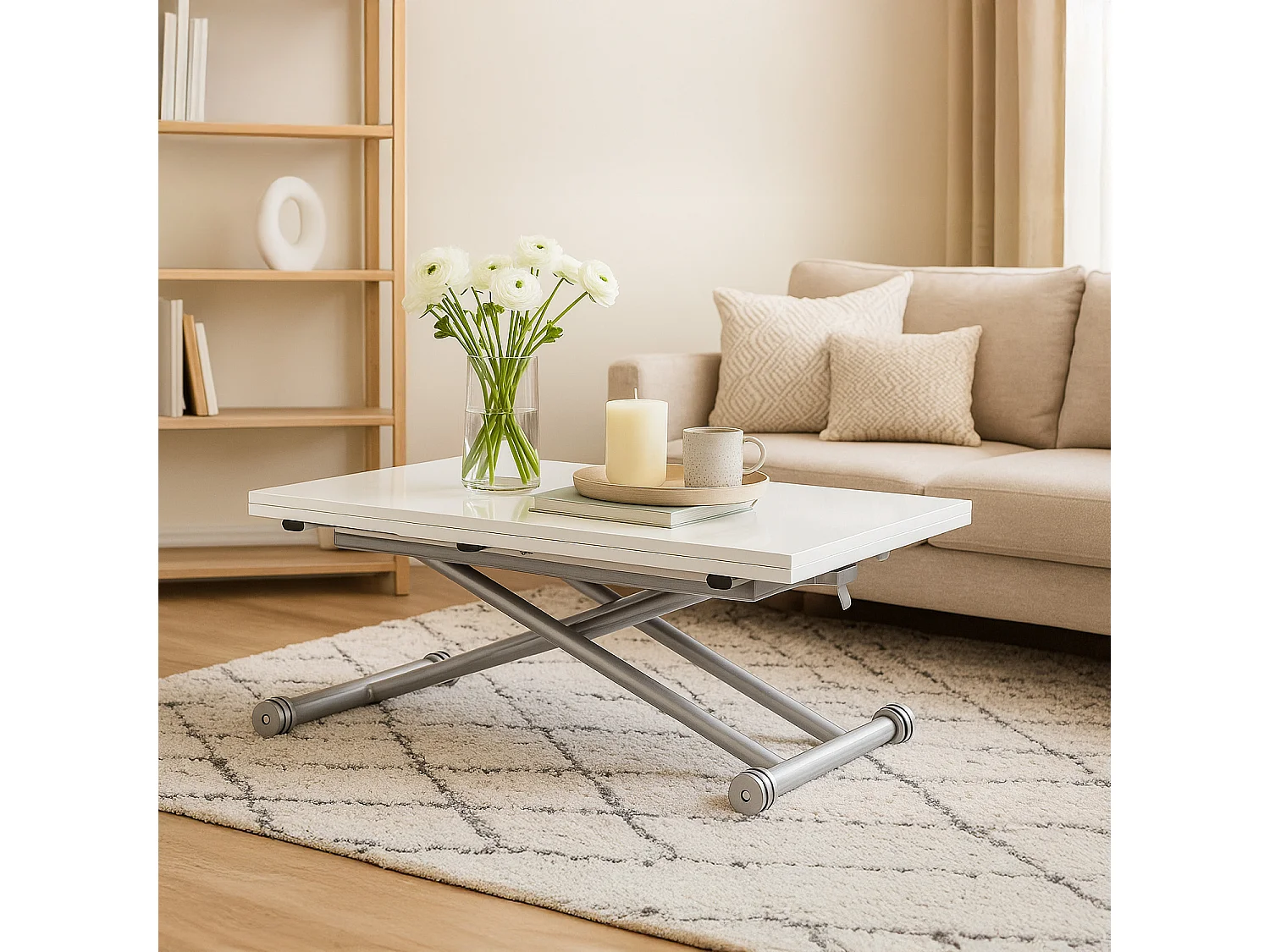 Table basse relevable Philadelphia Blanc laqué