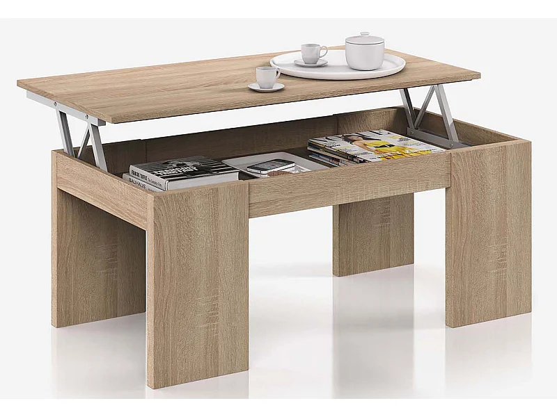 Table Basse à Plateau Relevable coloris chêne canadien - Dim : 100 x 50 x 42 cm