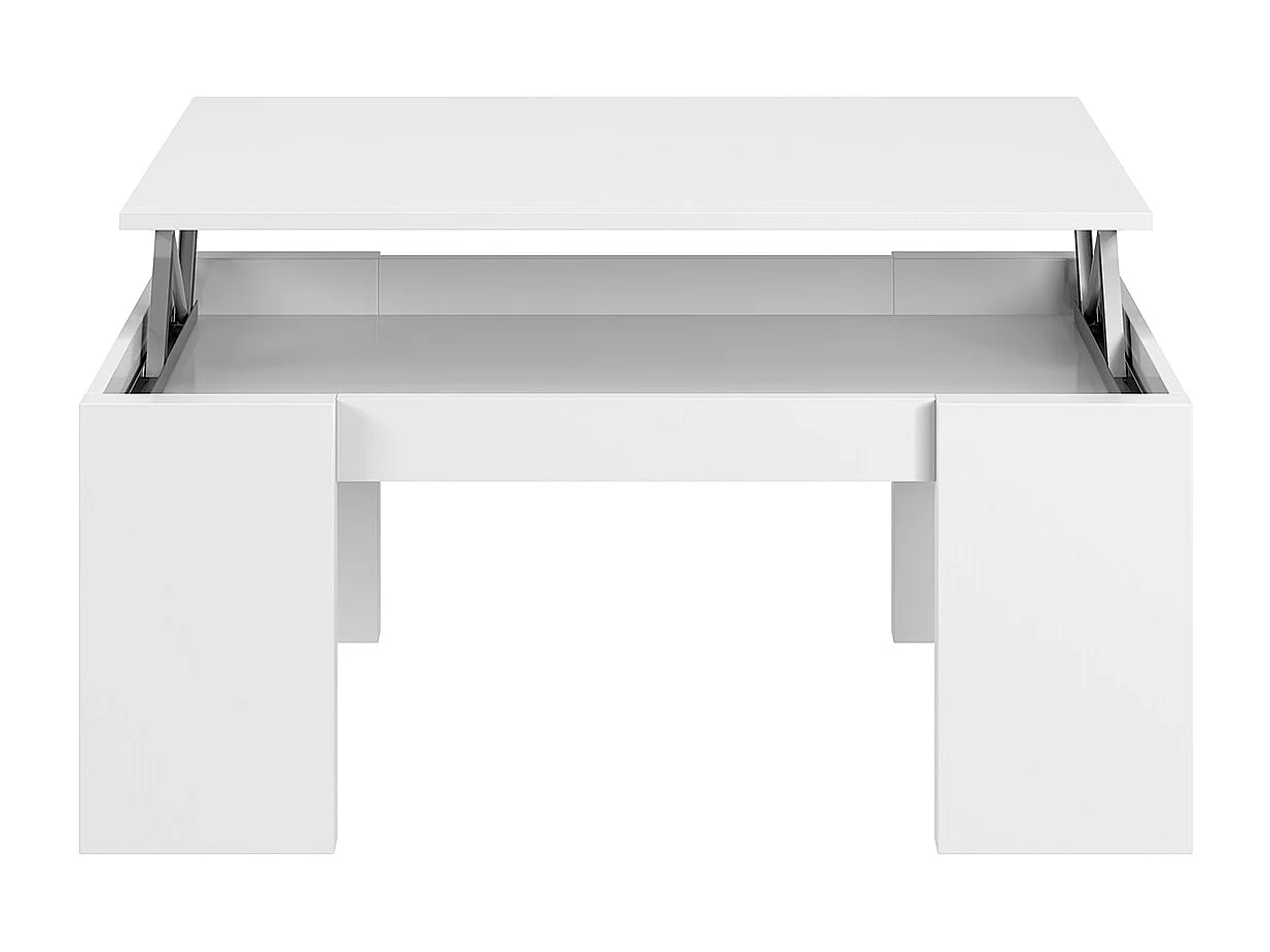 Table Basse à Plateau Relevable coloris blanc brillant - Dim : 100 x 50 x 42 cm