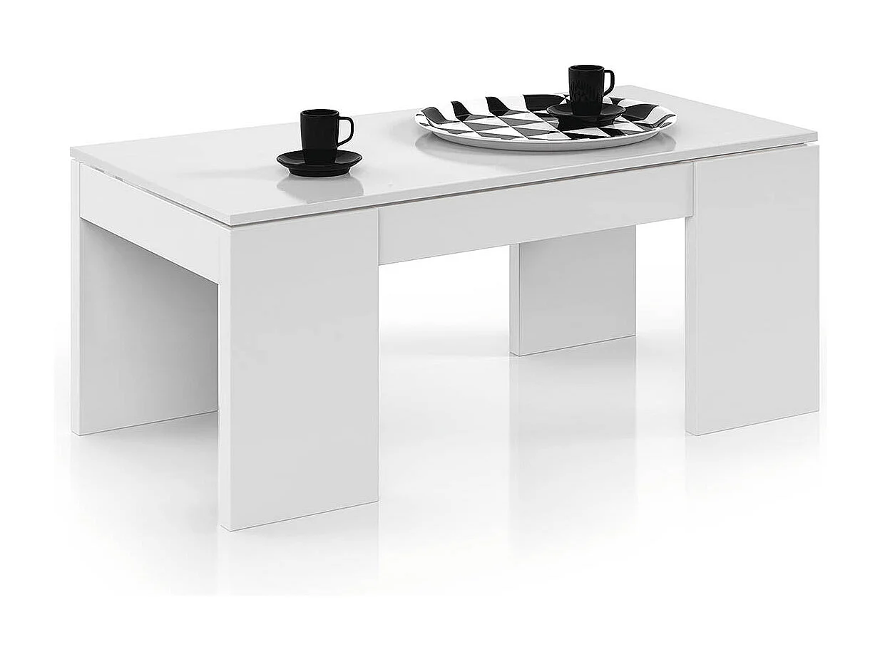 Table Basse à Plateau Relevable coloris blanc brillant - Dim : 100 x 50 x 42 cm