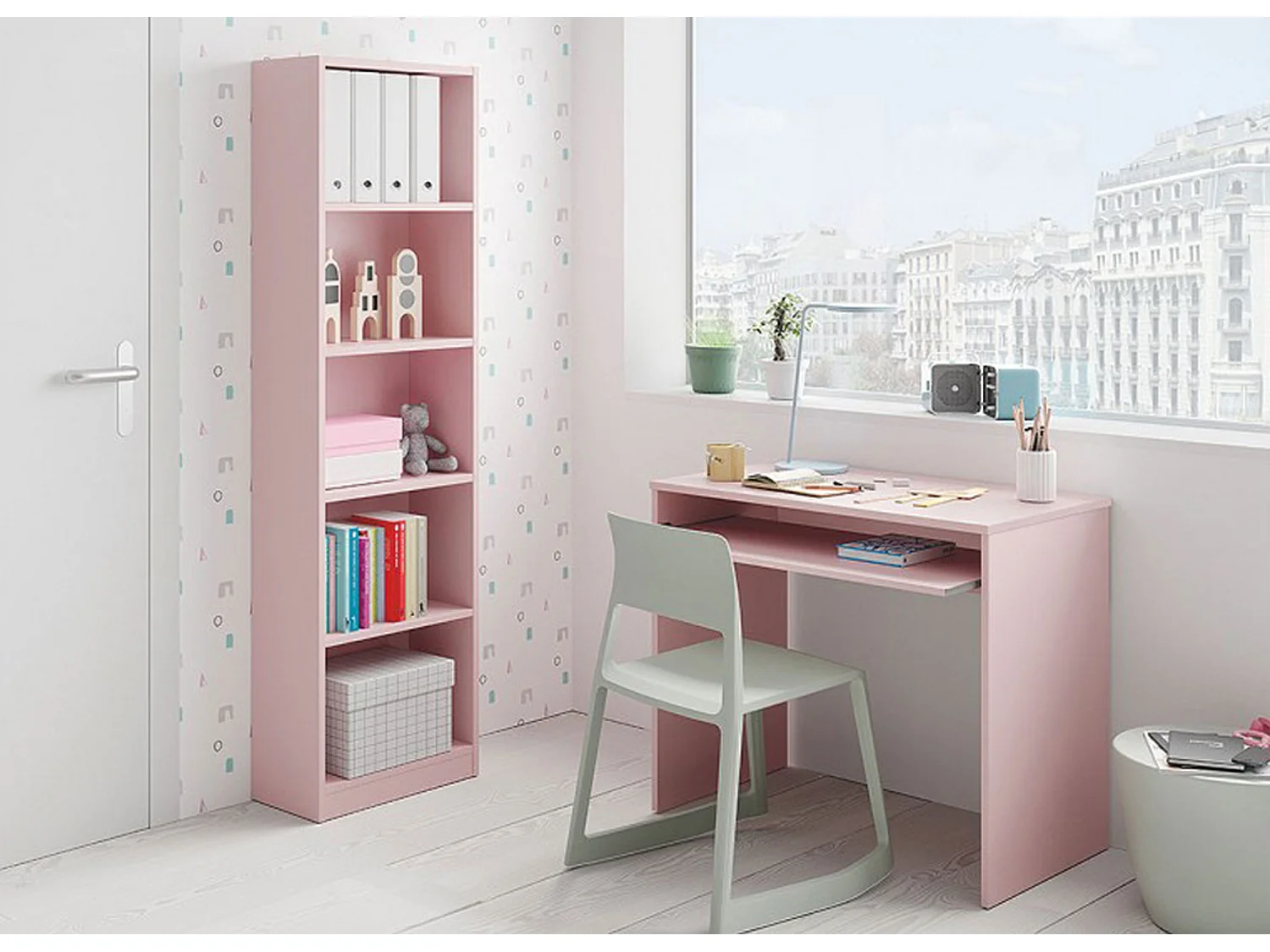 Table bureau pour ordinateur coloris rose - Dim : 79 x 90 x 54 cm