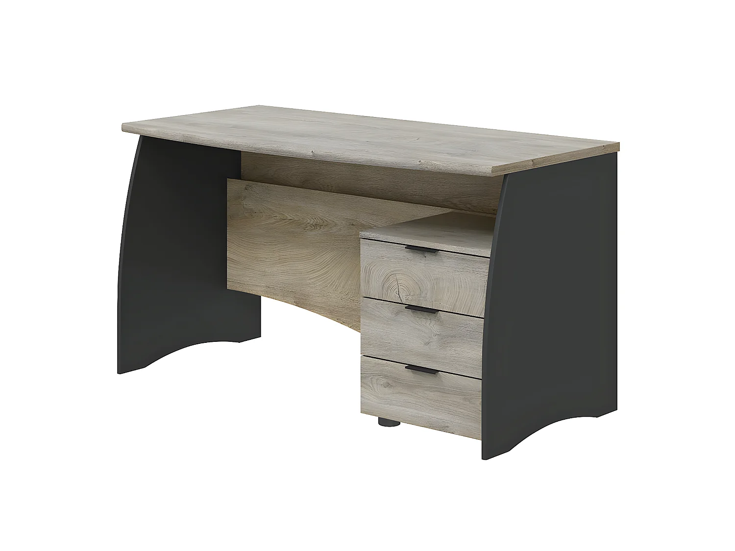 Bureau avec caisson de 3 tiroirs coloris chêne nœuds alaska / gris anthracite - Hauteur 74 x Largeur 136 x Profondeur 67 cm