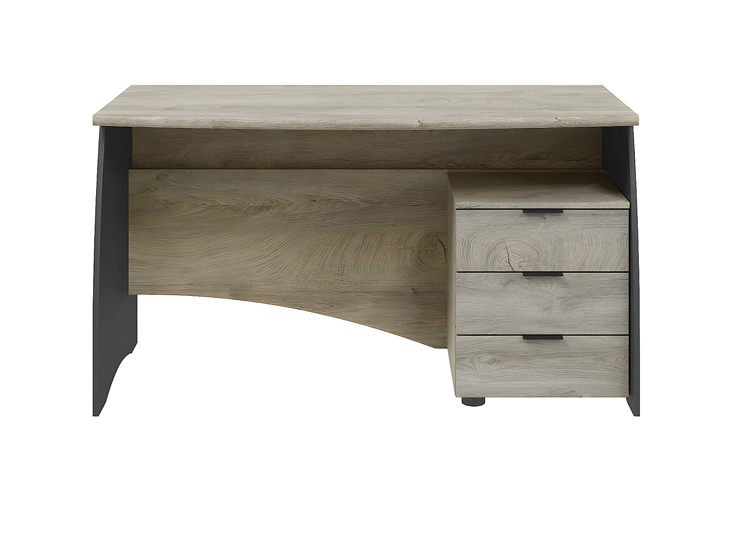 Bureau avec caisson de 3 tiroirs coloris chêne nœuds alaska / gris anthracite - Hauteur 74 x Largeur 136 x Profondeur 67 cm