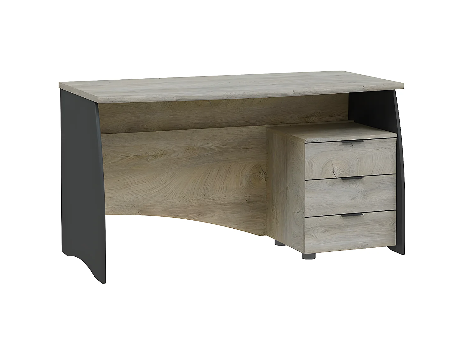 Bureau avec caisson de 3 tiroirs coloris chêne nœuds alaska / gris anthracite - Hauteur 74 x Largeur 136 x Profondeur 67 cm